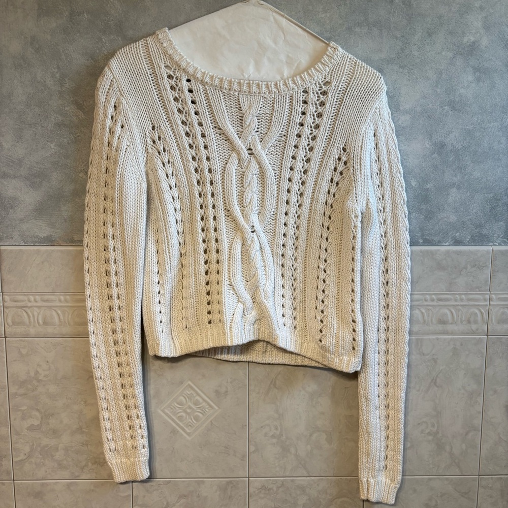 TEXTILE Elizabeth and James Cream Cable Knit Scoop Neck Sweater